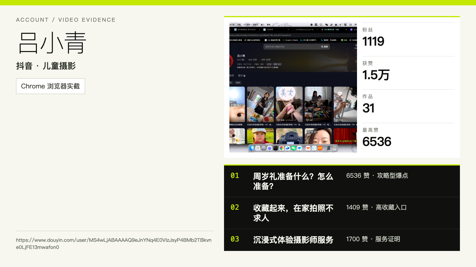 吕小青账号与代表内容证据卡