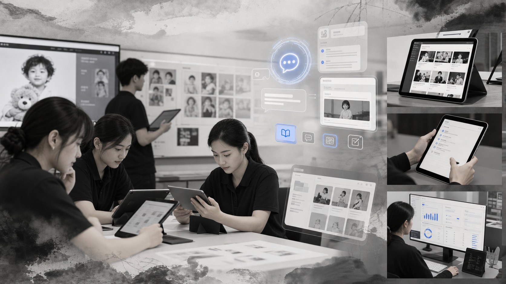 儿童摄影培训与 AI 知识库答疑视觉图