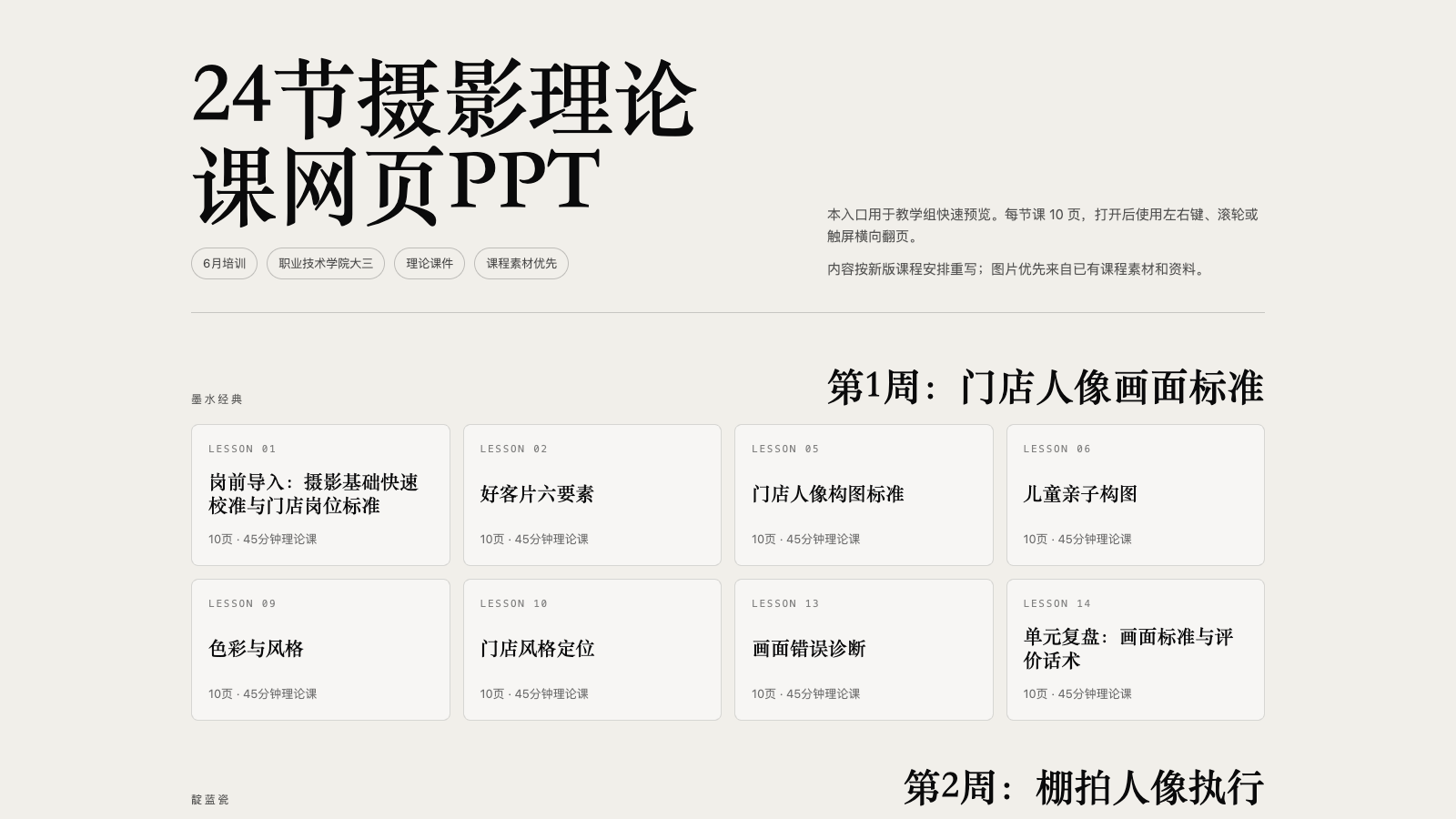 32节摄影理论课网页 PPT 首页预览